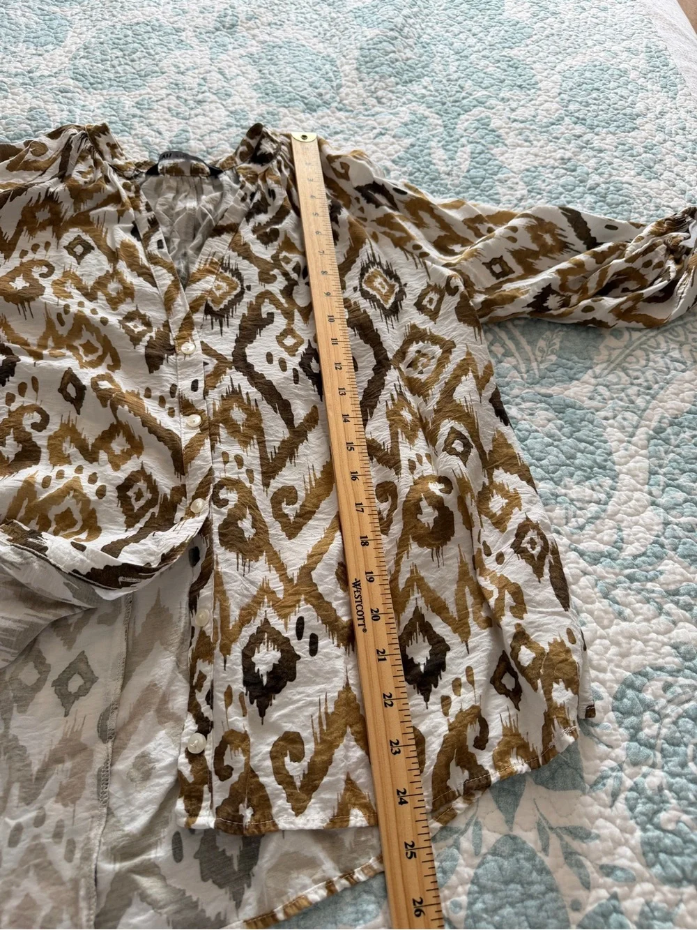 Zara White and Mustard Ikat-Print Peasant Blouse - Picture 6 of 7